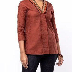Brown Embroidered Viscose-Cotton Work Wear Top Women Dress Casual/atleast 200pcs
